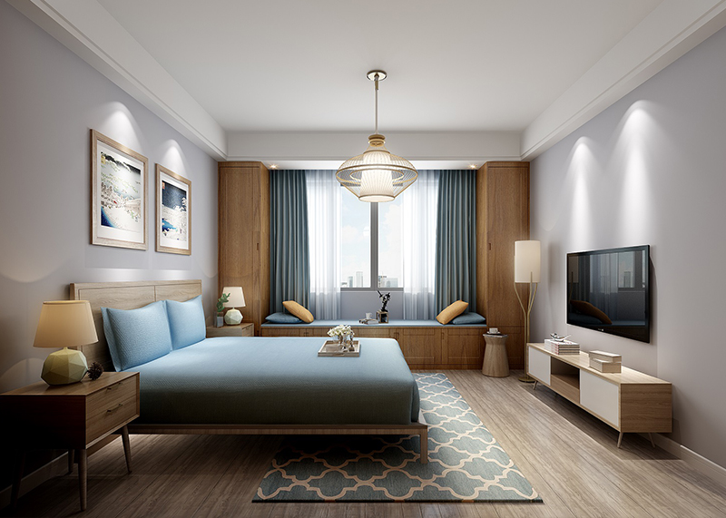 奥克斯中央御府130平精制现代卧室设计3d效果图制