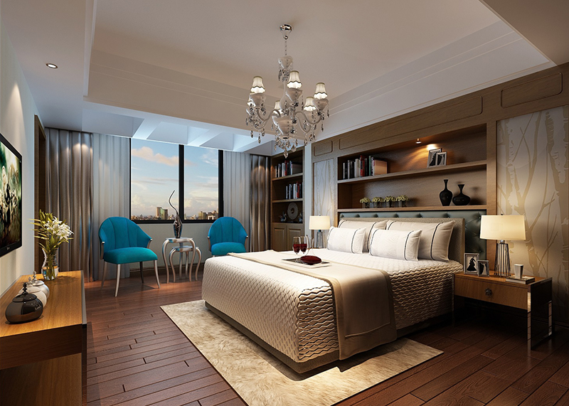 三江国际127平家装美式主人房装修3d效果图