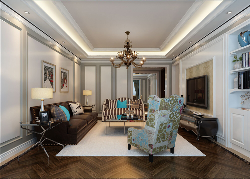 欧景名城客厅3d设计方案 172  美式