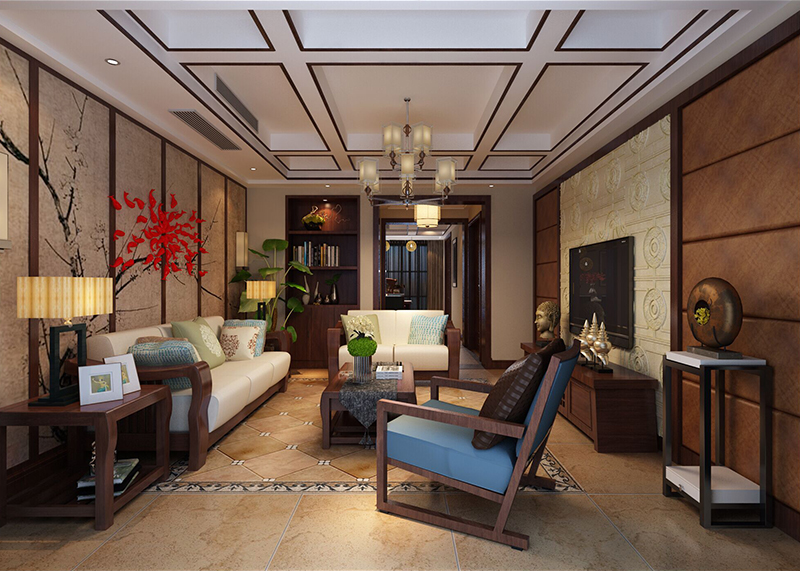 海棠花园客厅装修设计3d图 176平 东南亚