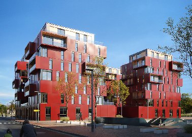 红色建筑办公大楼外观3d效果图制作方案