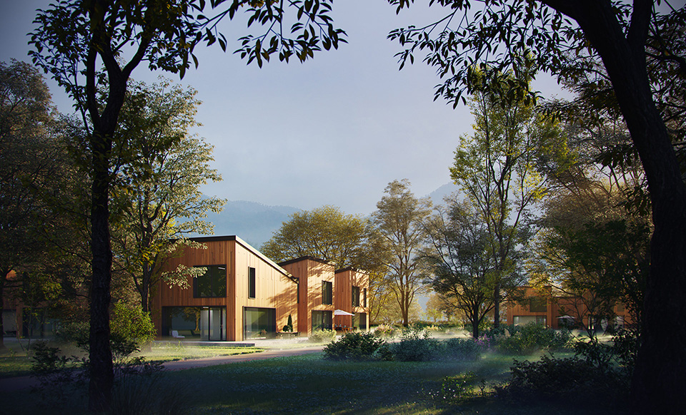 森林别墅木制外观3d制作